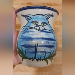 Vtg Moonfire Pottery Signed Cat Vase